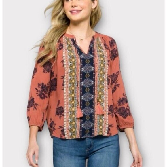 Mason & belle Caseey BOHEMIAN Tassel peasant Top BLOUSE size 1X - Picture 3 of 11